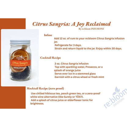 Citrus Sangria product information with recipe details on a white background