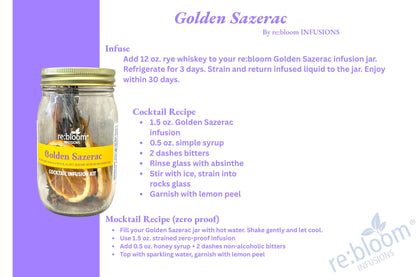 Sazerac recipe card including dehydrated Fruits and spices. 