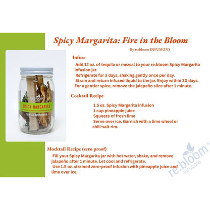 Spicy Margarita recipe card with a jar labeled 'Spicy Margarita' on a white background.