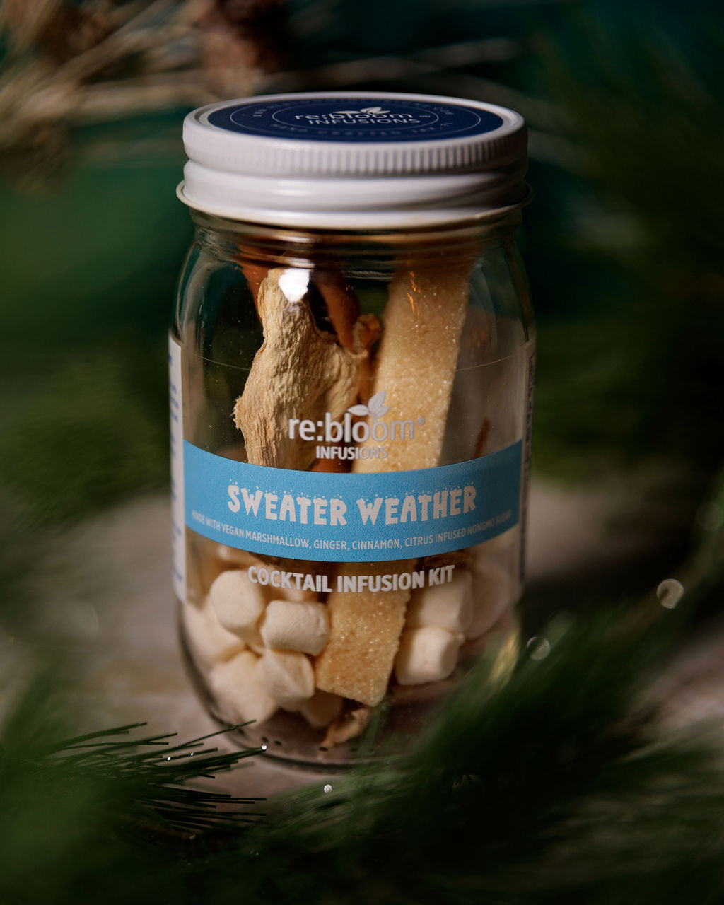 Sweater Weather Infusion Kit surrounded by seasonal pine