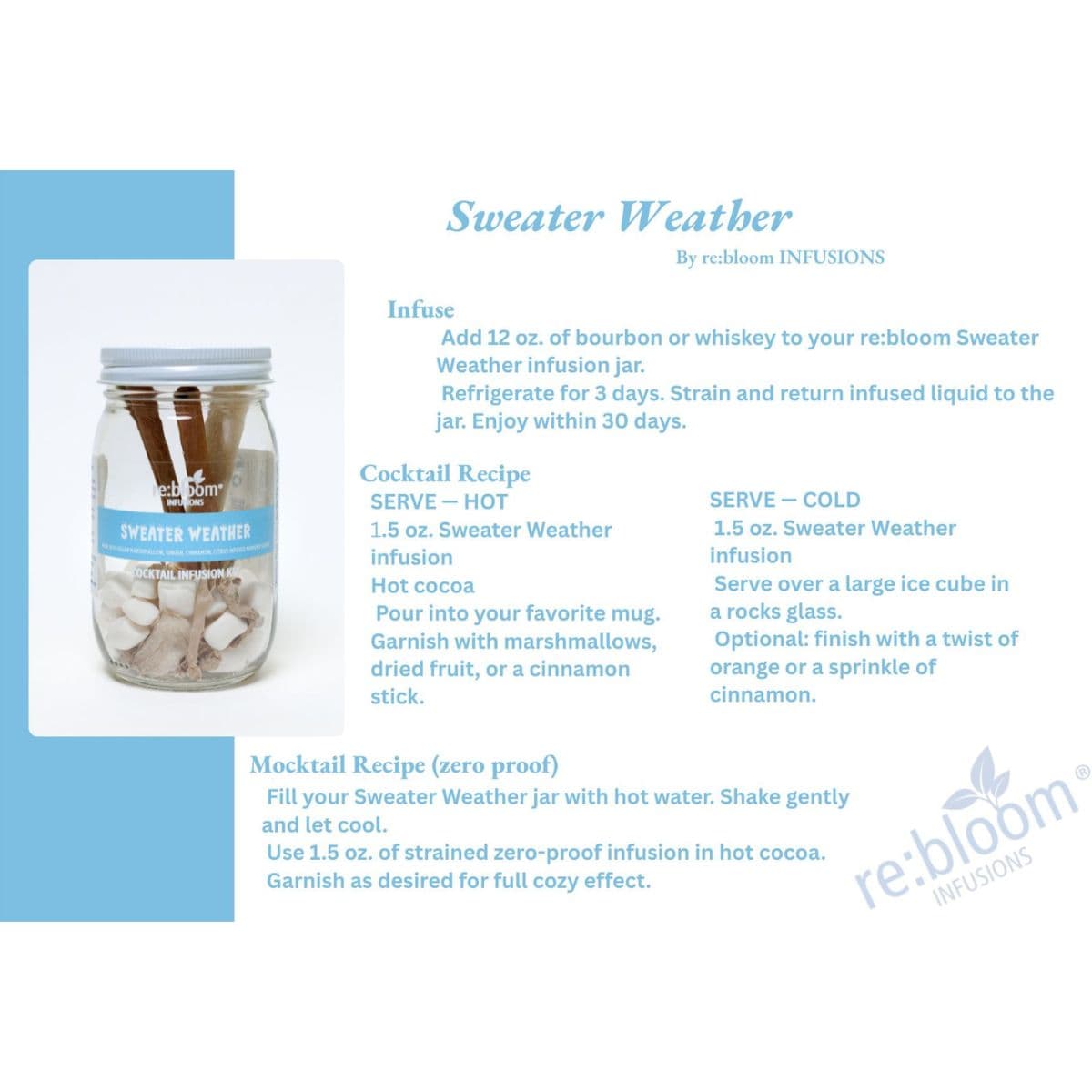 Rebloom Sweater Weather product with instructions and branding on a white background
