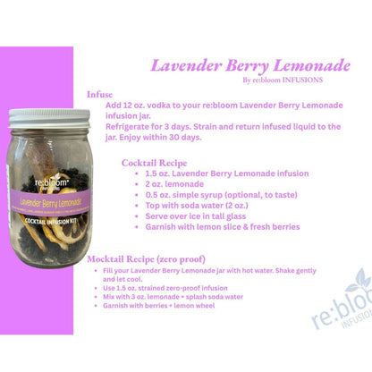 Lavender berry lemonade infusion kit recipe instructions for cocktail and mocktail by Rebloom Infusions